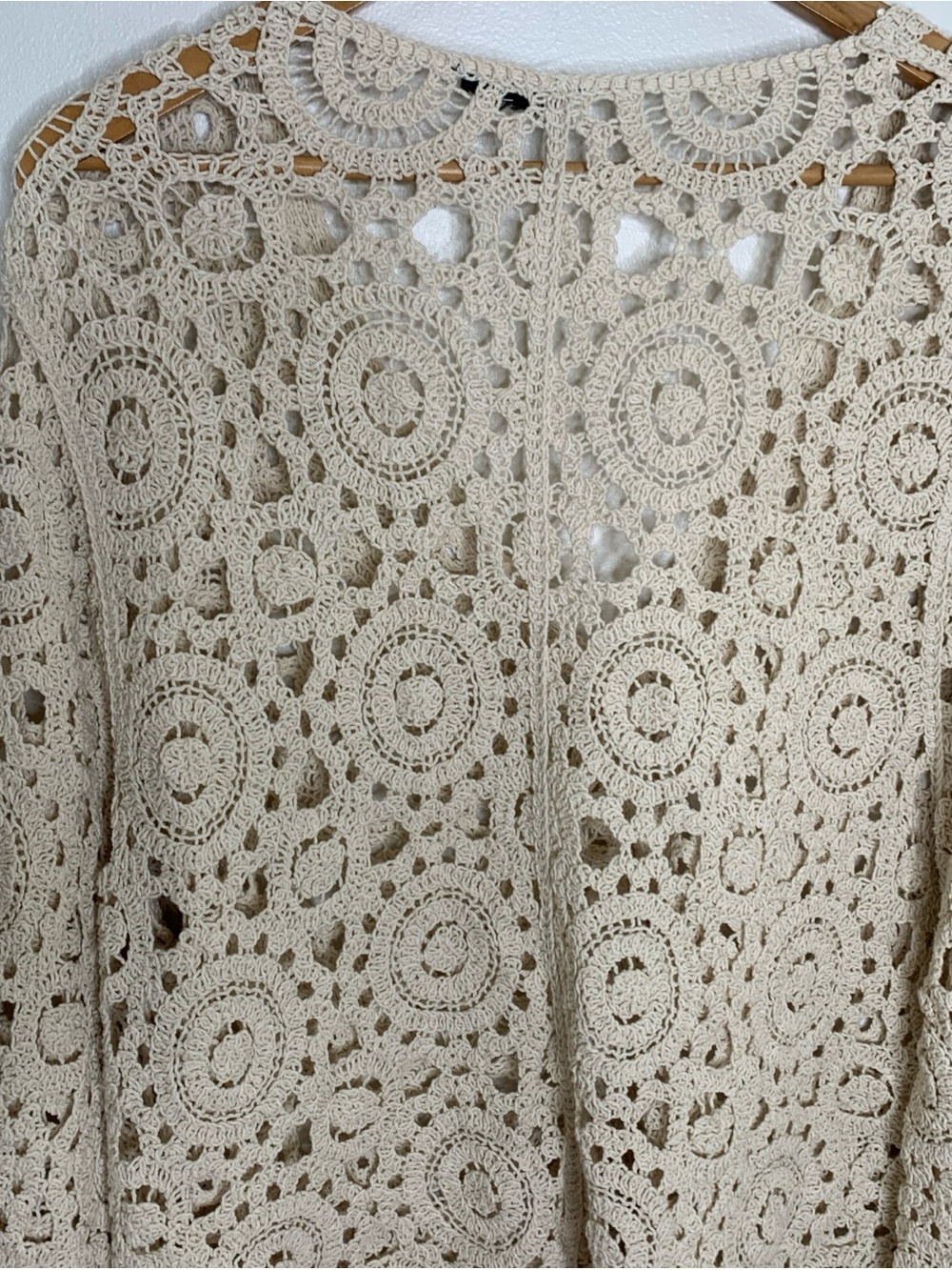 Forgotten Grace Crochet Knot Button Front Cardigan Sz XL Boho Scallop Hem Sleeve - Picture 7 of 11
